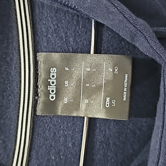 Adidas Pullover Mens Sweater Navy Blue Hoodie Sweatshirt Size L - Picture 2 of 10